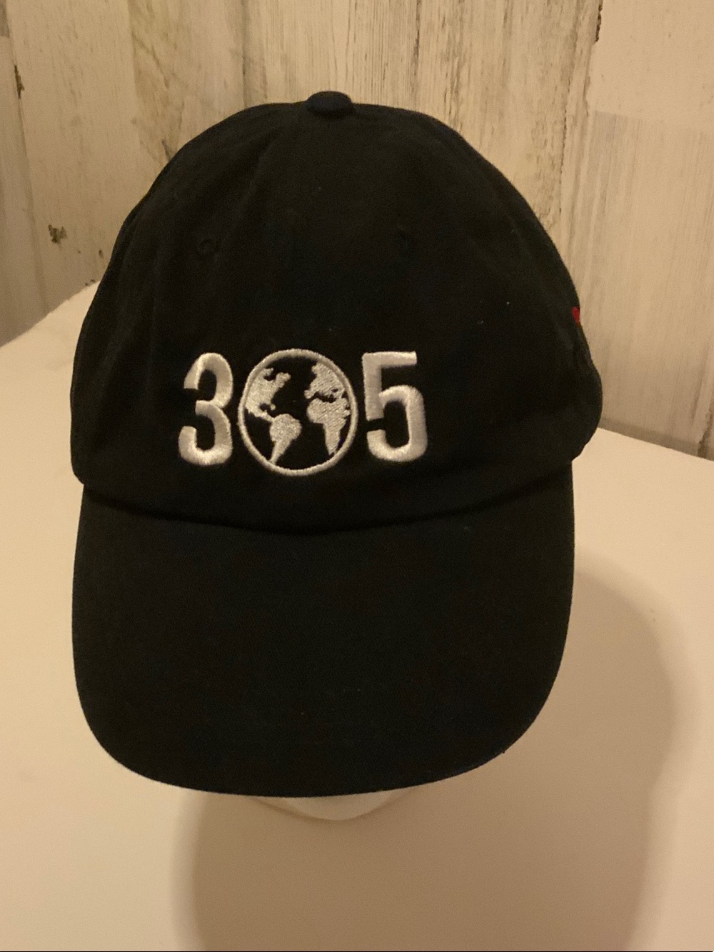 Anvil Black Baseball Cap with White 305 Globe Embroidery